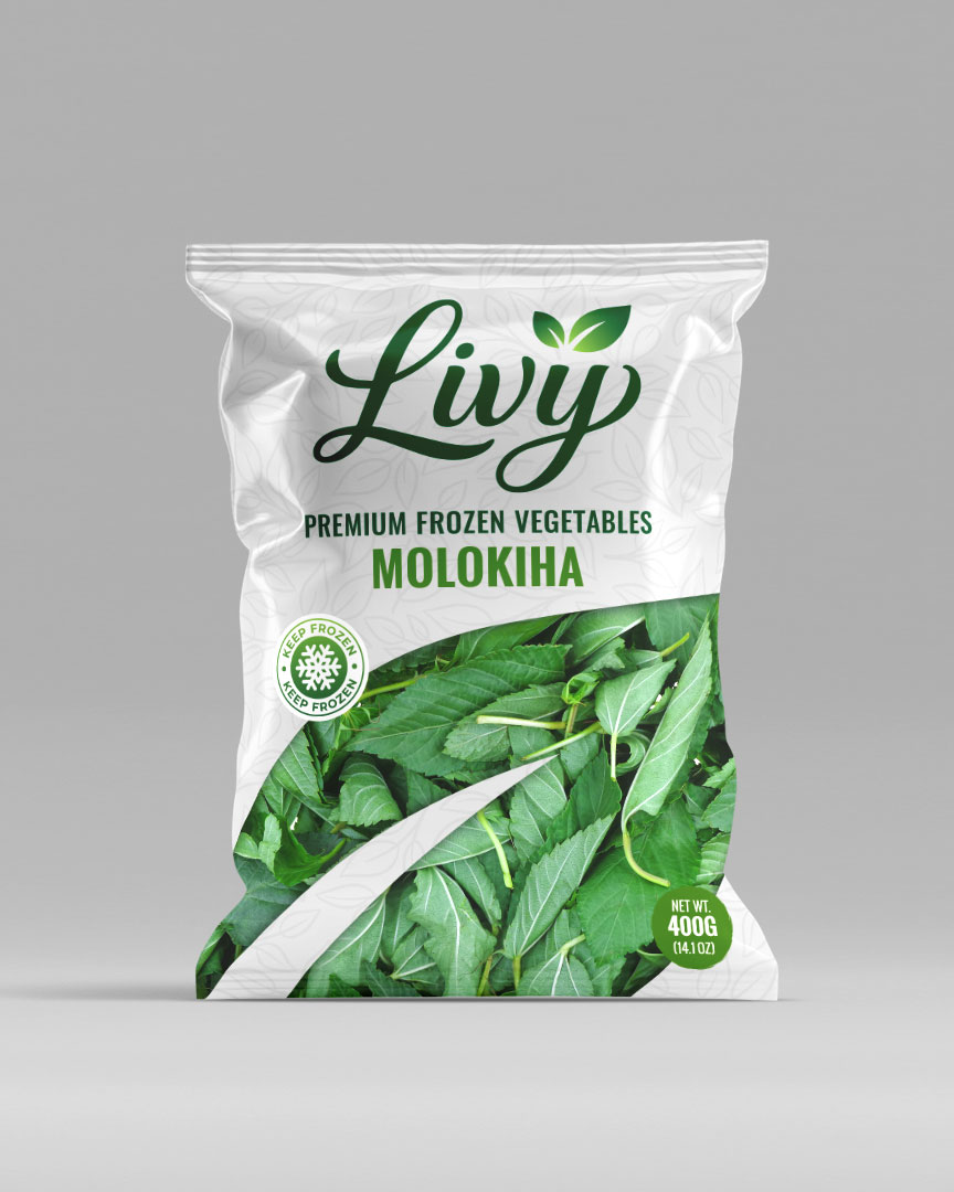 Frozen MolokhiaFresh molokhia leaves carefully prepared and frozen to preserve their authentic taste, color, and texture for traditional cooking