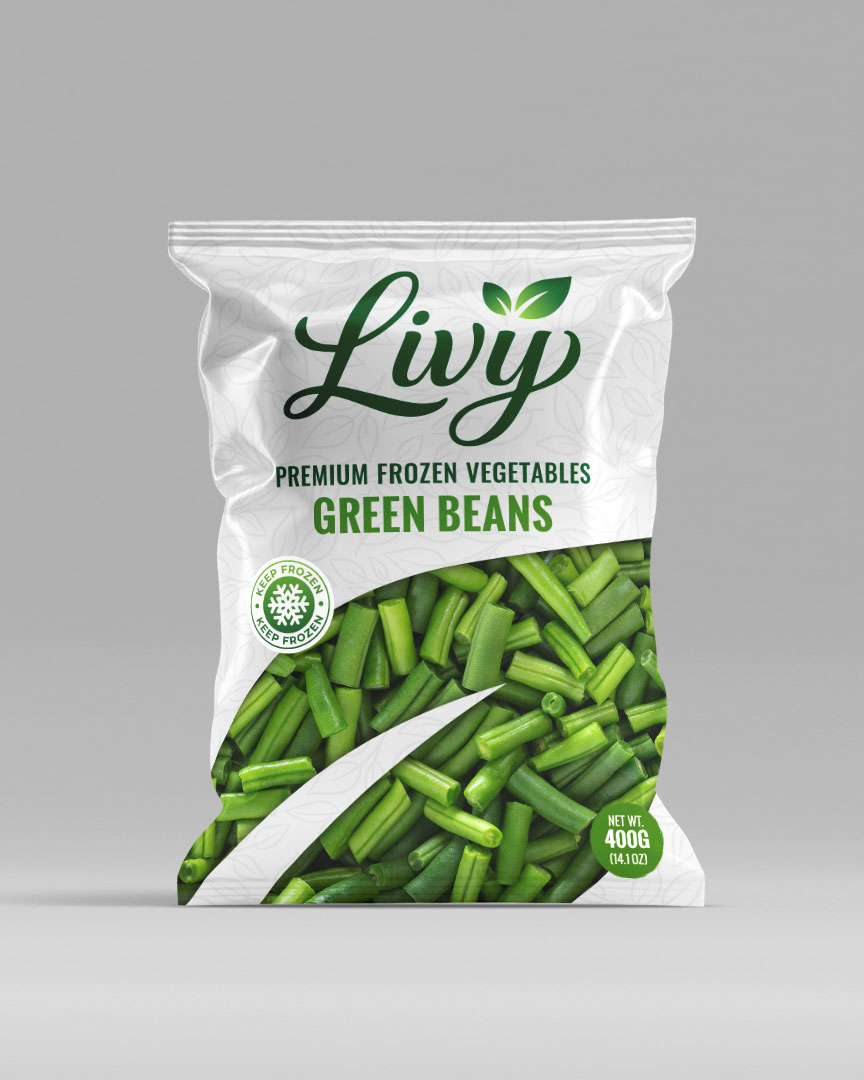 Frozen Green BeansTender green beans carefully cut and frozen to preserve their crisp texture and fresh flavor; ideal for side dishes, stews, and vegetable mixes