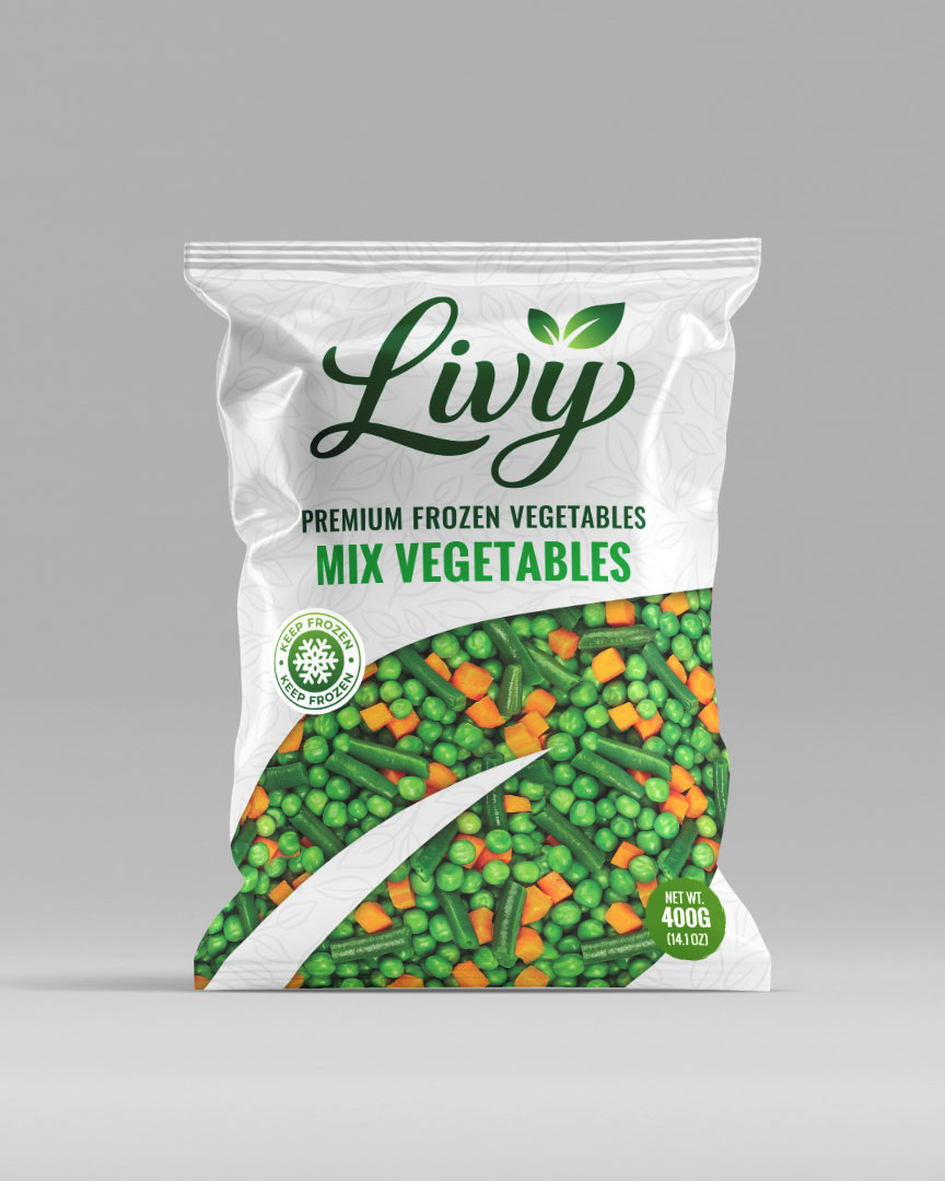 Frozen Mix VegetablesA colorful blend of green peas, carrots, and green beans, perfect for quick meals, rice dishes, soups, and retail packs